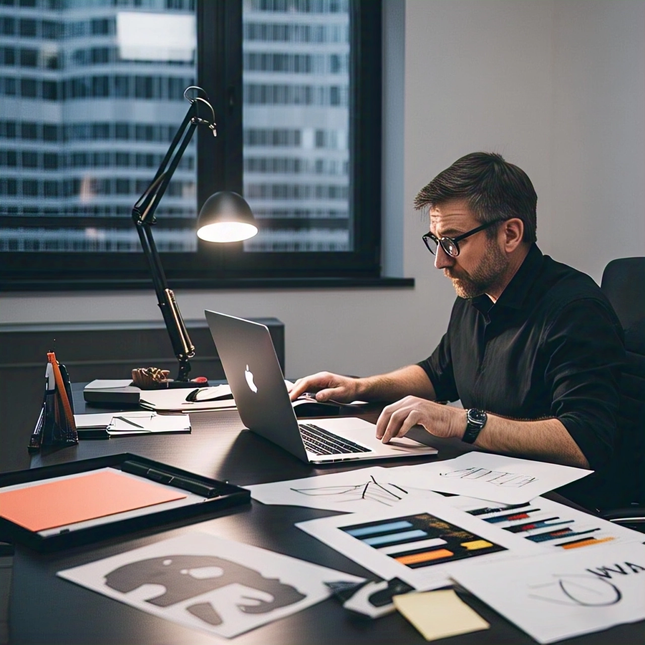 Cuando el briefing es bueno, el branding es mejor Hombre trabajando en su computadora, haciendo un briefing